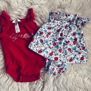 Red and Floral Baby Outfit Set
